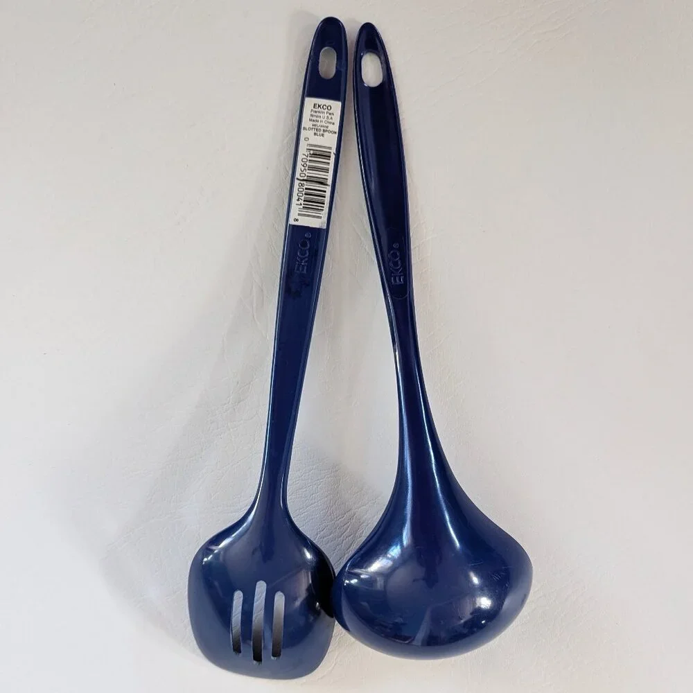 Ekco Melamine Utensil Set Blue Ladle & Slotted Spoon
